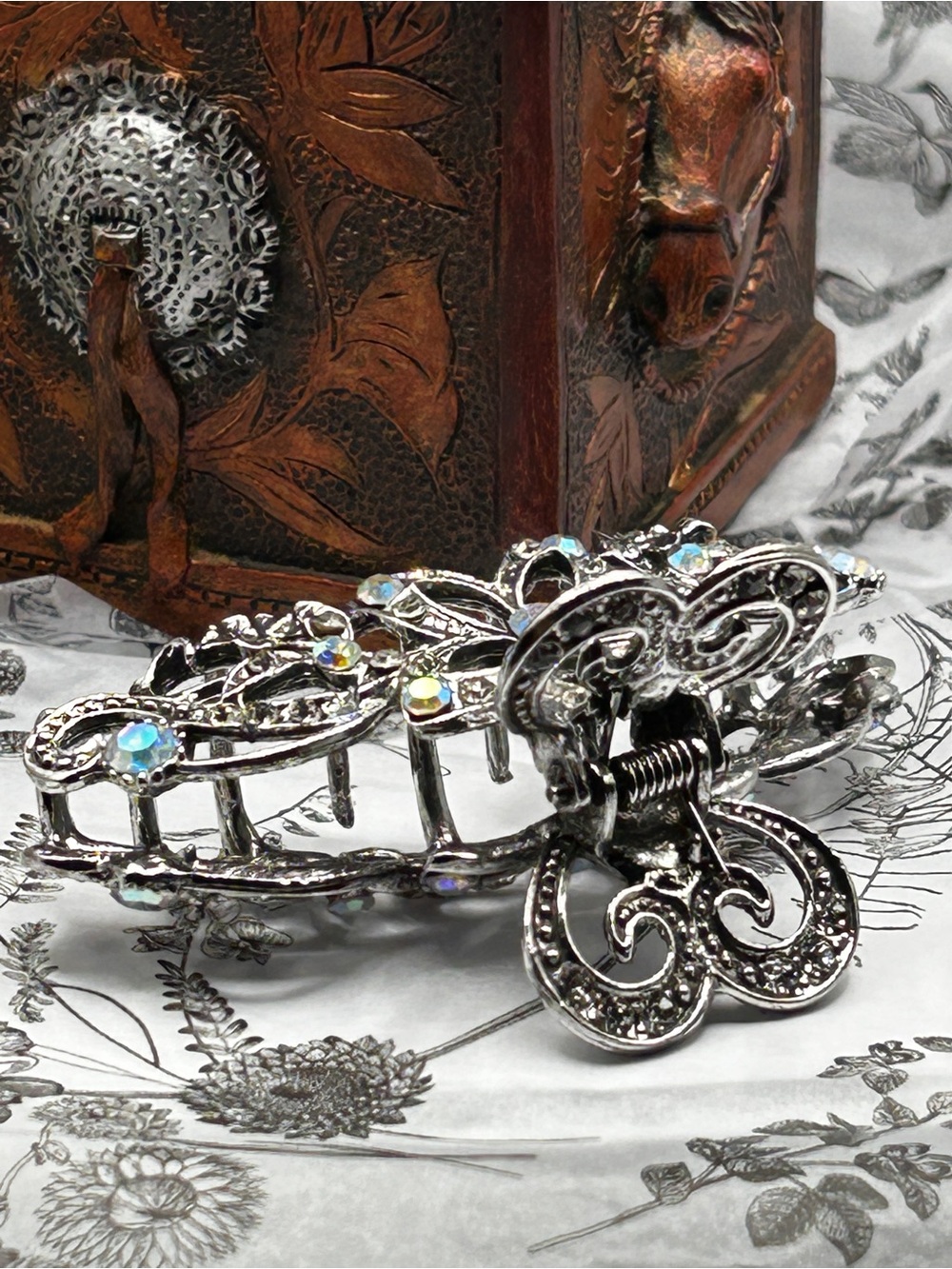 Silver Metal Hair Clip - Iridescent Accents - Picture 4 of 8